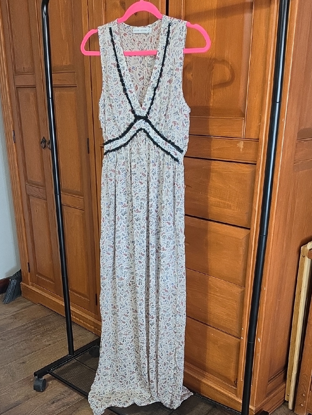 Paper Crane Cream Floral Maxi Dress with Black Trim